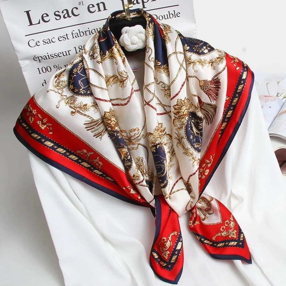 Baroque Equestrian Tassel Print Rectangular OS Scarf Old Money Red Navy
